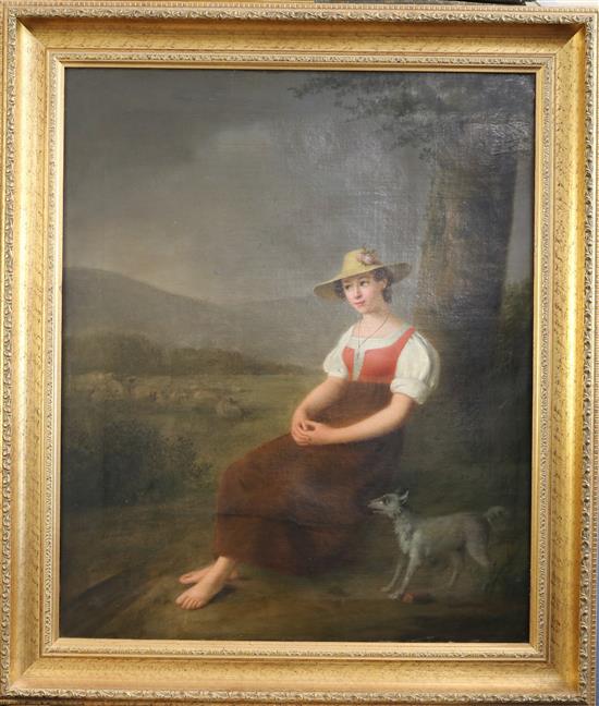 After J. F. Millet Shepherdess seated in a landscape 26 x 21.5in.